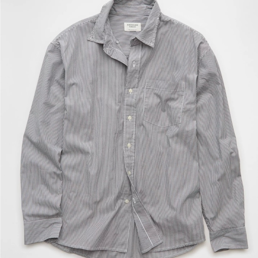 American Eagle Outfitters Poplin Relaxed Button-up Shirt Gray
